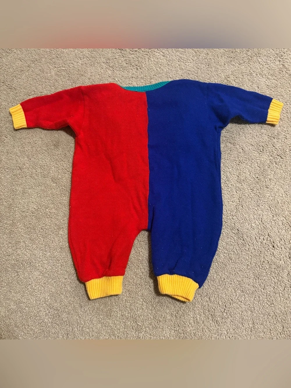 Vintage 80’s Rare Baby Togs Colorblock Knit Airplane One Piece Romper Size 3-6M